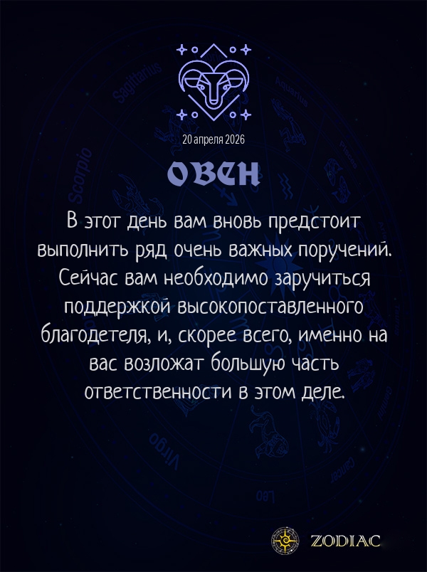 Овен - Бизнес гороскоп картинкой на 20 апреля 2026