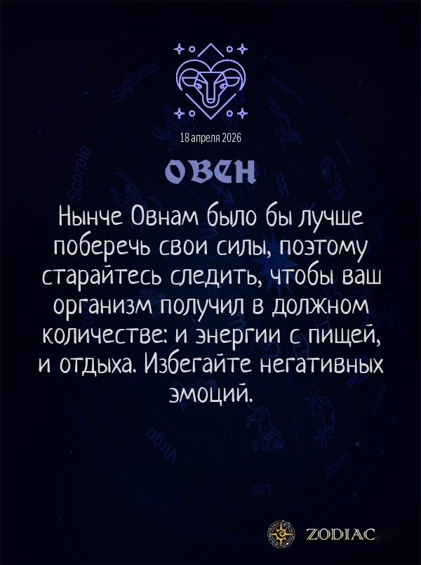 Овен - Гороскоп здоровья картинкой на 18 апреля 2026