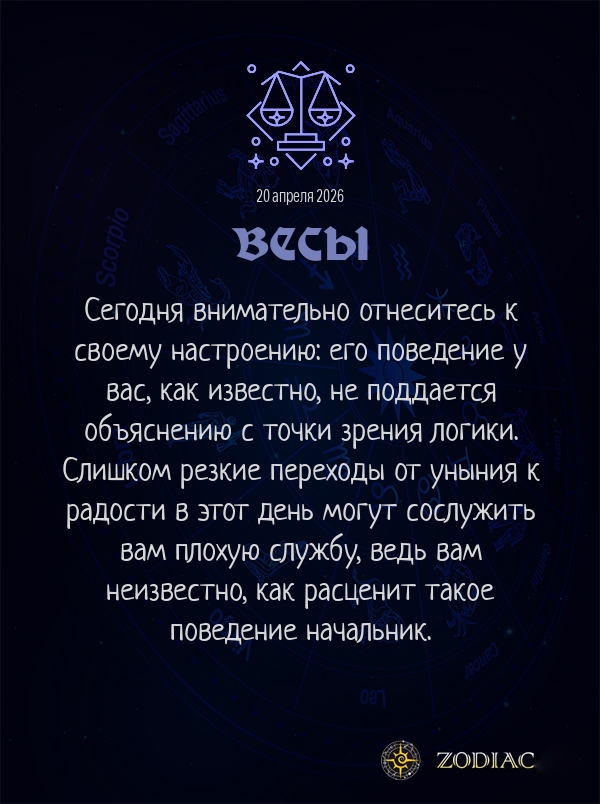 Весы - Бизнес гороскоп картинкой на 20 апреля 2026