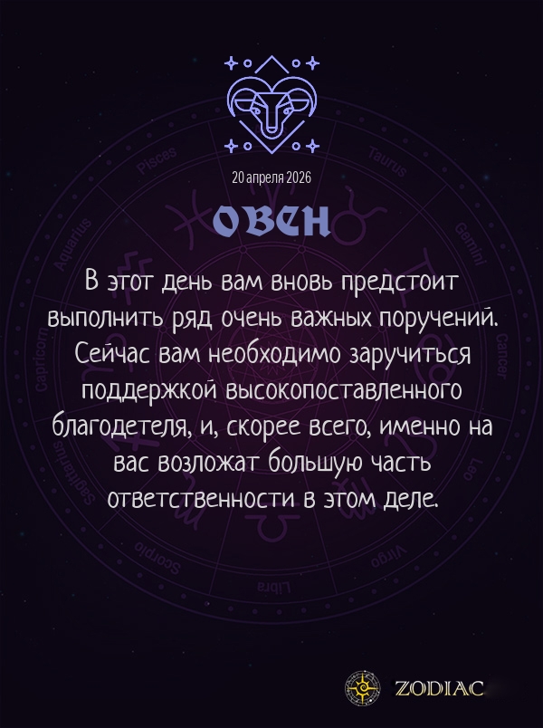 Овен - Бизнес гороскоп картинкой на 20 апреля 2026