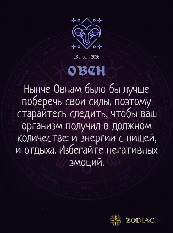 Овен - Гороскоп здоровья картинкой на 18 апреля 2026