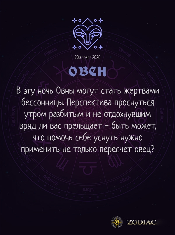 Овен - Гороскоп здоровья картинкой на 20 апреля 2026