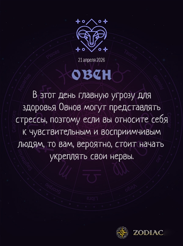 Овен - Гороскоп здоровья картинкой на 21 апреля 2026