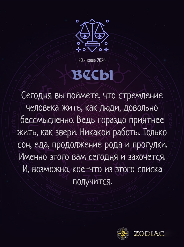Весы - Анти-гороскоп картинкой на 20 апреля 2026