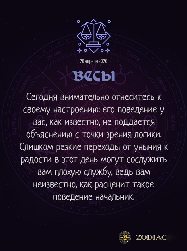 Весы - Бизнес гороскоп картинкой на 20 апреля 2026