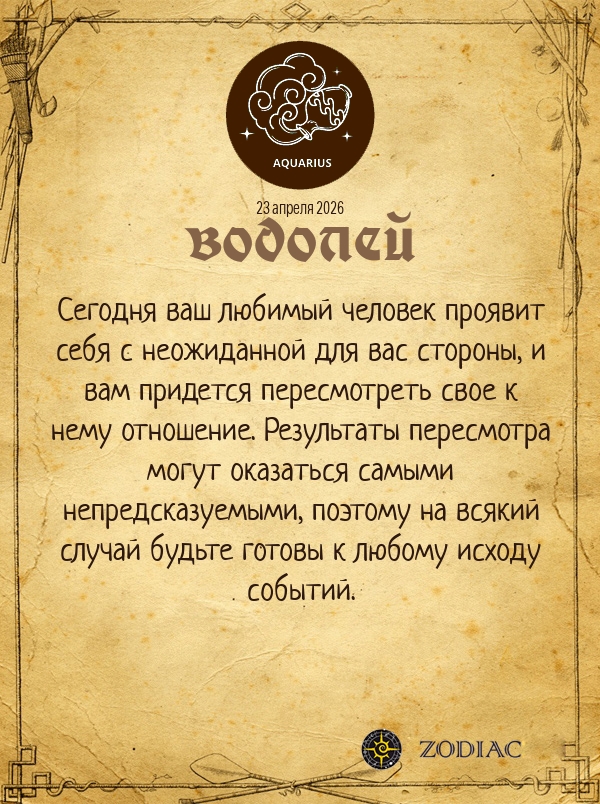 Водолей - Любовный гороскоп картинкой на 23 апреля 2026